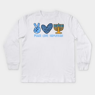 Peace Love Hanukkah Leopard Hanukkah Menorah Jewish Kids Long Sleeve T-Shirt